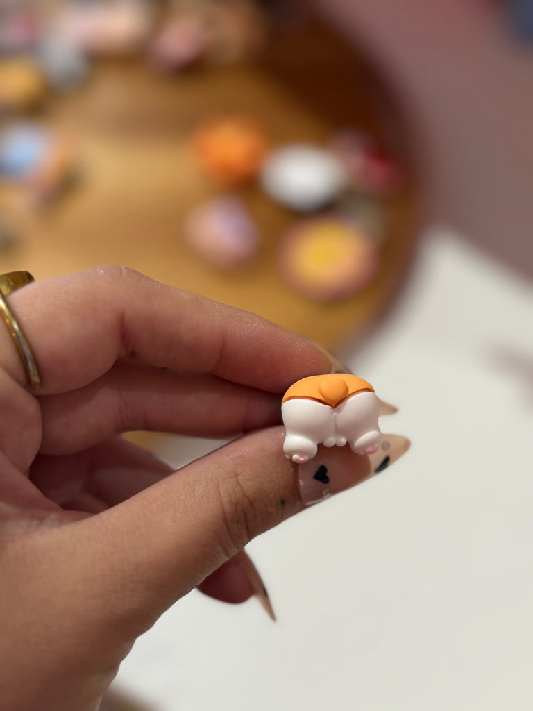 Corgi bum Croc charm with tiny paws and heart tail.