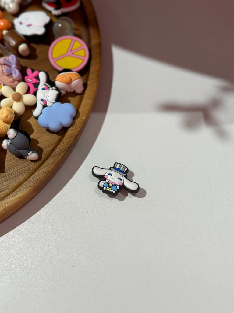 Bunny Croc charm with blush cheeks wearing a top hat.