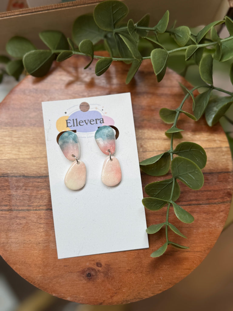 Pastel ombre polymer clay drop earrings in pink, peach, and teal