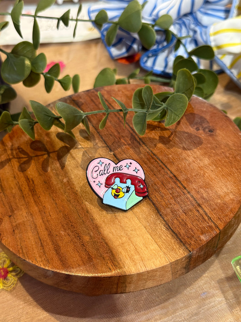 Call Me enamel pin – pastel retro telephone design